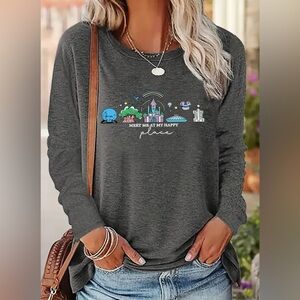 Chic Women's S Long Sleeve TShirt Crew Neck, Stretchy meet me at my happy place